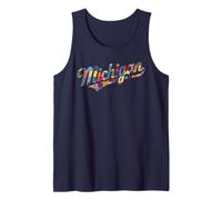 Vintage Michigan Patchwork Script State Pride Trendy Women's Camiseta sin Mangas