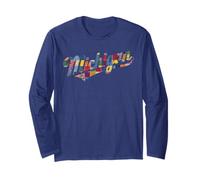 Vintage Michigan Patchwork Script State Pride Trendy Women's Manga Larga