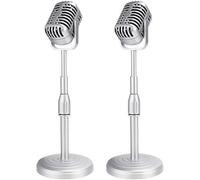 Vintage Microphone Prop Model Simulation Old Fashioned Microphone Model with Stable Base and Support Rod Retro Mic Prop Set for Photo Photography Durability and fashion