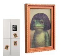 Vintage Mini Wooden Frog Picture Frame Fridge Magnet | 3.2x2.4 Inch Retro Cute Art Display | Strong Magnetic Holder For Kitchen Whiteboard | Quirky Amphibian Decor For Refrigerator