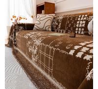 Vintage Minimalist Sofa Throw, Floral and Branch Pattern Sofa Cover | Soft Chenille Furniture Protector Cover, Decorative Throw Blanket With Tassels, For Sofa Couch Bed Chair(Coffee,180x420cm)