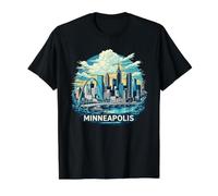 Vintage Minneapolis Minnesota Sunset Skyline Cityscape Retro Camiseta gráfica económica, Hombre, Negro, XL