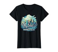 Vintage Minneapolis Minnesota Sunset Skyline Cityscape Retro Camiseta gráfica económica, Mujer, Negro, XS