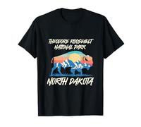 Vintage Montañas Bisonte Silueta Theodore Roosevelt Park Camiseta