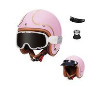 Vintage Motorcycle Jet Helmet with Goggles,Retro 3/4 Open Face Helmet Dot/ECE Approved,HD PC Lens,Soft Comfortable Lining，for Adult Men Women(Pink,M(57~58cm))