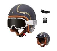 Vintage Motorcycle Jet Helmet with Goggles,Retro 3/4 Open Face Helmet Dot/ECE Approved,HD PC Lens,Soft Comfortable Lining，for Adult Men Women(Gray,L(59~60cm))