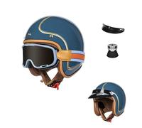 Vintage Motorcycle Jet Helmet with Goggles,Retro 3/4 Open Face Helmet Dot/ECE Approved,HD PC Lens,Soft Comfortable Lining，for Adult Men Women(Blue,S(55~56cm))