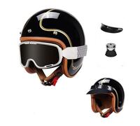 Vintage Motorcycle Jet Helmet with Goggles,Retro 3/4 Open Face Helmet Dot/ECE Approved,HD PC Lens,Soft Comfortable Lining，for Adult Men Women(Black A,M(57~58cm))