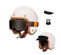 Vintage Motorcycle Jet Helmet with Goggles,Retro 3/4 Open Face Helmet Dot/ECE Approved,HD PC Lens,Soft Comfortable Lining，for Adult Men Women(Cream White,S(55~56cm))