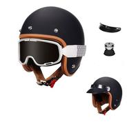 Vintage Motorcycle Jet Helmet with Goggles,Retro 3/4 Open Face Helmet Dot/ECE Approved,HD PC Lens,Soft Comfortable Lining，for Adult Men Women(Black,L(59~60cm))
