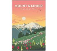 Vintage Mount Rainier National Park Sunset Viaje Póster Retro Pared Arte Lienzo Póster Arte Imprimir Habitación Decoración Hogar Decoración Sin Marco 40x60cm