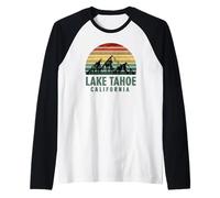 Vintage Mountains Hiking Camping Lake Tahoe California Camiseta Manga Raglan