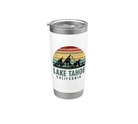 Vintage Mountains Hiking Camping Lake Tahoe California Vaso térmico de acero inoxidable de doble pared