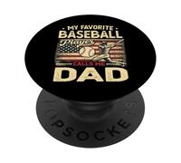 Vintage My Favorite Baseball Player Calls Me Dad Bandera de EE. UU PopSockets PopGrip Adhesivo