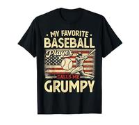 Vintage My Favorite Baseball Player Calls Me Grumpy Bandera de Estados Unidos Camiseta