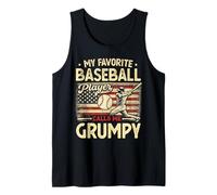 Vintage My Favorite Baseball Player Calls Me Grumpy Bandera de Estados Unidos Camiseta sin Mangas