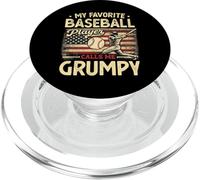 Vintage My Favorite Baseball Player Calls Me Grumpy Bandera de Estados Unidos PopSockets PopGrip para MagSafe