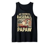Vintage My Favorite Baseball Player Calls Me Papaw Bandera de EE. UU Camiseta sin Mangas
