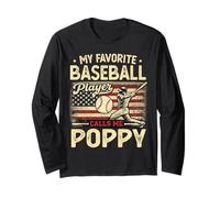 Vintage My Favorite Baseball Player Calls Me Poppy Bandera de EE. UU Manga Larga