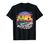 Vintage Myrtle Beach South Carolina Sunset Skyline Cityscape Camiseta gráfica económica, Hombre, Negro, XL