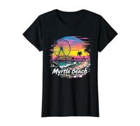 Vintage Myrtle Beach South Carolina Sunset Skyline Cityscape Camiseta gráfica económica, Mujer, Negro, L