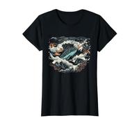Vintage Narval Océano Ola Estilo Japonés Retro Vida Marina Arte Camiseta gráfica económica, Mujer, Negro, S