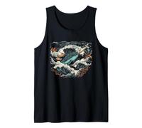 Vintage Narval Océano Ola Estilo Japonés Retro Vida Marina Arte Camiseta sin Mangas