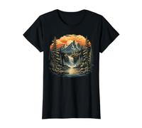 Vintage Nature Reflection Forest Trees Outdoor Wildlife Camiseta gráfica económica, Mujer, Negro, M