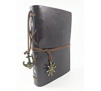 Vintage náuticas piel Escrito Cuaderno Diario en blanco, hojas sueltas recargables Diario Planificador Diario de viaje diario cuaderno de espiral con papel sin forro con relieve, Retro colgantes