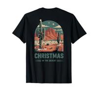Vintage Navidad En El Desierto Cactus Luces Montañas Rojas Camiseta