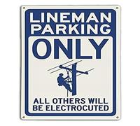 Vintage Novelty Tin Sign Lineman Parking Area Blue Design Metal Wall Decor for Home (8 X 12 in)