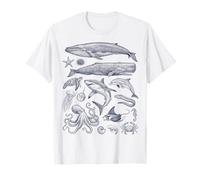 Vintage Océano Vida Marina Animales Fauna Silv Camiseta