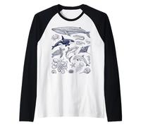 Vintage Océano Vida Marina Animales Fauna Silv Camiseta Manga Raglan