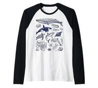 Vintage Océano Vida Marina Animales Fauna Silv Camiseta Manga Raglan
