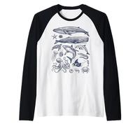 Vintage Océano Vida Marina Animales Fauna Silv Camiseta Manga Raglan