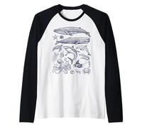 Vintage Océano Vida Marina Animales Fauna Silv Camiseta Manga Raglan