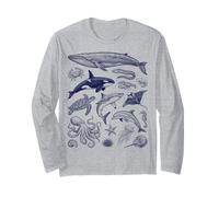 Vintage Océano Vida Marina Animales Fauna Silv Manga Larga