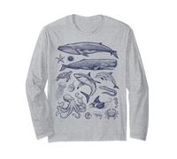 Vintage Océano Vida Marina Animales Fauna Silv Manga Larga
