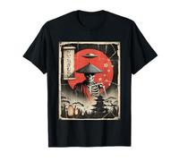Vintage OVNI Alien Samurai Esqueleto Japón Divertido Ukiyo-e Arte Camiseta