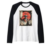 Vintage OVNI Alien Samurai Esqueleto Japón Divertido Ukiyo-e Arte Camiseta Manga Raglan