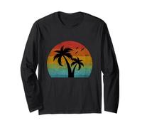 Vintage Palmeras Puesta del Sol Retro Verano Chill Tropical Vibes Manga Larga