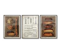 Vintage Pan Cartel De Comida Cocina Panadería Tendero Pan Horneado Panes Ilustración 3 Piezas Arte De Pared Francés Antiguo Lienzo Impreso Imagen 20"X28"X3Pcs Sin Marco