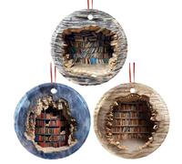 Vintage para árbol de Navidad: diseño de Colgante de estantería 3D con Detalles artesanales de cerámica, Estilo Colgante de Libro de Lectura artístico | Atractivo único para la decoración del