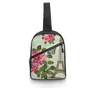 Vintage Paris Flower and Eiffel Tower Postal Sling Bag Crossbody Hombro Travel Chest Mochila Mochila Plegable para Deportes Compras Senderismo