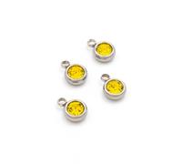 Vintage parts - Colgante de acero inoxidable con estrás en amarillo citrino, 4 unidades, para manualidades, nacimiento, bautismo, mes de nacimiento, piedra natal, DIY