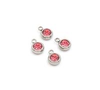 Vintage parts - Colgante de acero inoxidable con estrás en color rosa, 4 unidades para manualidades, nacimiento, bautismo, mes de nacimiento, piedra de nacimiento, para niños