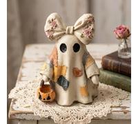 Vintage Patchwork Ghost,PatchworkGhost Halloween Decor,Spooky Resin Ghost w/Pumpkin Lantern,Vintage Halloween Patchwork Ghosts Ornaments,Rustic Fall Figurine Decor for Coat Shelf Entryway Porch