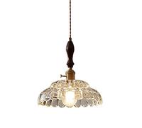 Vintage Pendant Lighting with Crystal Lampshade in Wood Finish E27 Retro Loft Bar Ceiling Hanging Lamp Dining Room Lounge Bedroom Chandelier (20cm)