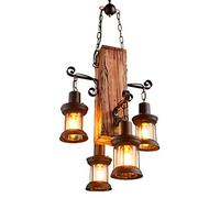 Vintage Pendant Lights Industrial Wood Retro Chandelier Farmhouse Style Height Adjustable Hanging Lamp Bar Coffee Loft E27 Pendant Lamp Bedroom Living Room Kitchen Decoration Lighting,4 Heads