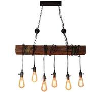 Vintage Pendant Lights Industrial Wood Retro Chandelier Farmhouse Style Height Adjustable Hanging Lamp Bar Coffee Loft E27 Pendant Lamp Bedroom Living Room Kitchen Decoration Lighting,6 Heads
